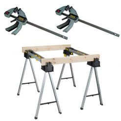 Stanley Serre-joint FMST1-75763SB Chevalet De Scie Pliable Fatmax (paire) + 2x Pince à Colle FM L 150 Mm