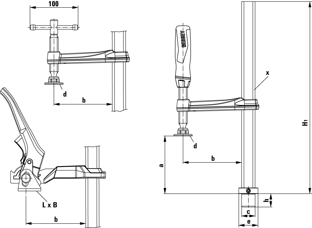 Bessey Pinces De Serrage TW28-30-12H Élément De Serrage Pour Tables De Soudage Avec Bras De Levier 300/120 3 Bessey Pinces De Serrage TW28-30-12H Élément De Serrage Pour Tables De Soudage Avec Bras De Levier 300/120 – Image 3